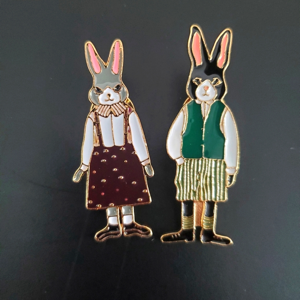 Set of two, Mrs and Mr Bunny Rabbit Pins.